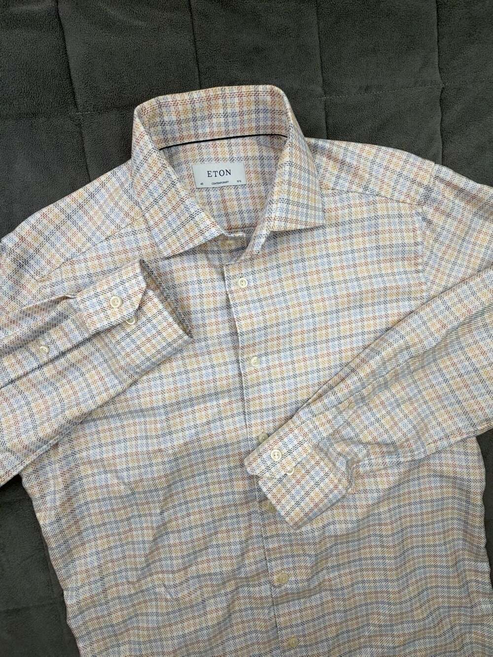 Eton Contemporary Shirt Size 40 15 3/4 Check Pattern Long Sleeve